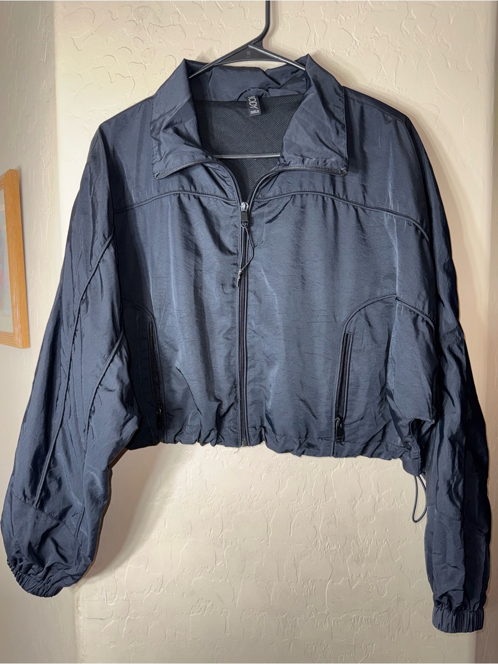 Cotton On Body Cropped Windbreaker Jacket Black Lightweight Zip Front Women’s M